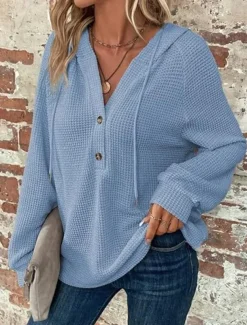 Women's Blouse Solid Color Stylish Casual Long Sleeve Hooded Regular Tops Daily Buttons Black Army Green Navy Blue Blue Brown Spring Fall Winter