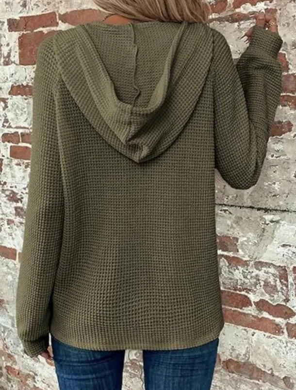 Women's Blouse Solid Color Stylish Casual Long Sleeve Hooded Regular Tops Daily Buttons Black Army Green Navy Blue Blue Brown Spring Fall Winter