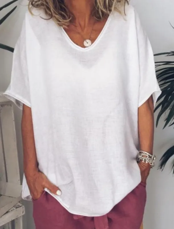 Women's Blouse Solid Color Basic Casual Half Sleeve V Neck Regular Tops Daily White Yellow Light Green Army Green Summer