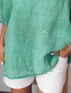Women's Blouse Solid Color Basic Casual Half Sleeve V Neck Regular Tops Daily White Yellow Light Green Army Green Summer