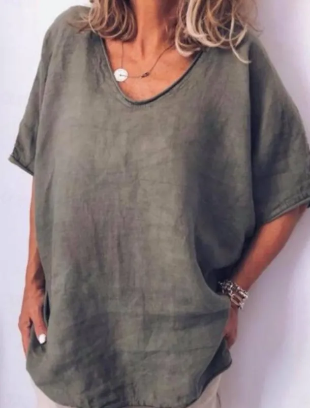 Women's Blouse Solid Color Basic Casual Half Sleeve V Neck Regular Tops Daily White Yellow Light Green Army Green Summer