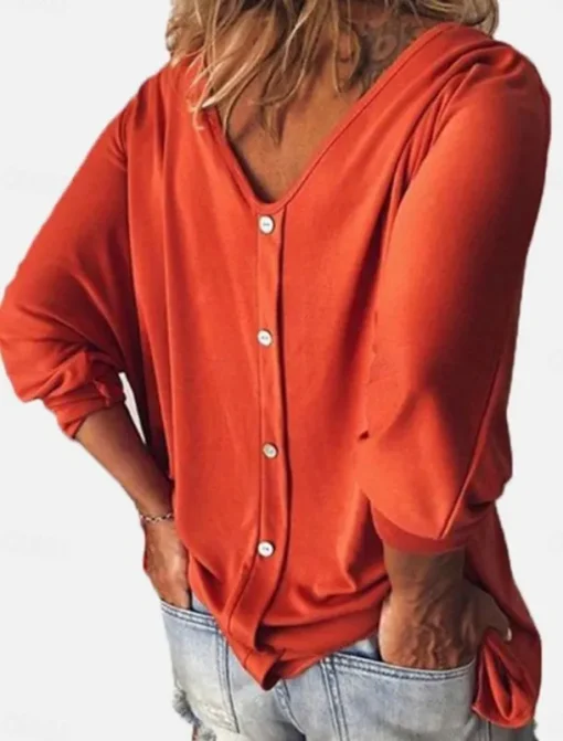 Women's Blouse Solid Color Stylish Casual Long Sleeve V Neck Regular Tops Daily Black White Wine Blue Orange Summer Spring