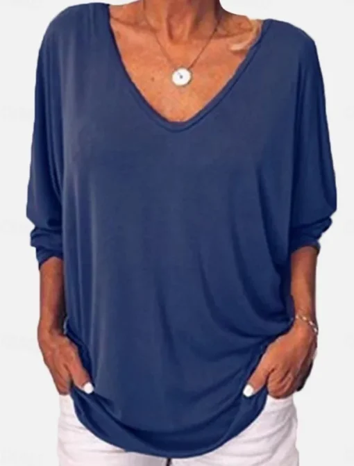 Women's Blouse Solid Color Stylish Casual Long Sleeve V Neck Regular Tops Daily Black White Wine Blue Orange Summer Spring