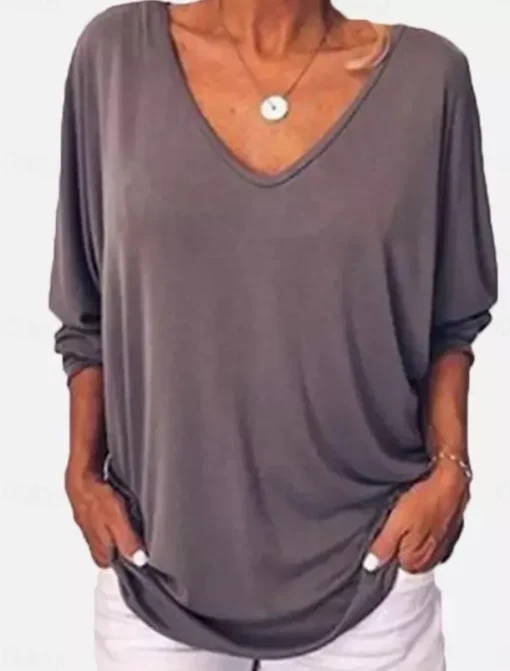 Women's Blouse Solid Color Stylish Casual Long Sleeve V Neck Regular Tops Daily Black White Wine Blue Orange Summer Spring