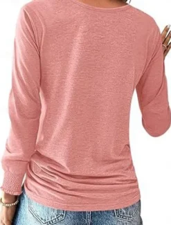 Women's Blouse Solid Color Stylish Casual Long Sleeve Crew Neck Regular Tops Daily Buttons Pink Navy Blue Green Khaki Spring Fall