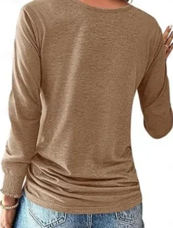 Women's Blouse Solid Color Stylish Casual Long Sleeve Crew Neck Regular Tops Daily Buttons Pink Navy Blue Green Khaki Spring Fall