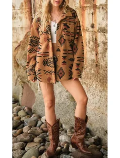 Women's Blouse Stylish Modern Long Sleeve Regular Tops Shirt Collar Work Daily Camel Spring Fall Winter