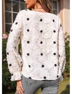 Women's Blouse Stylish Modern Ruffle Long Sleeve Regular Tops Crew Neck Work Daily White Spring Fall Winter