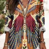 Women's Blouse Tunic V Neck Long Sleeve Boho Casual Tops Floral Graphic Bird Vintage Tropical Regular Tops Daily Vacation Wear Print Yellow