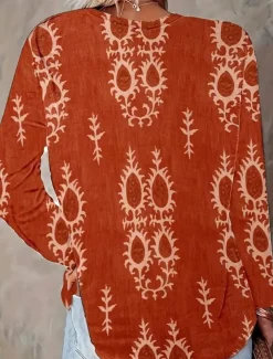 Women's Blouse Tunic V Neck Long Sleeve Boho Casual Tops Floral Graphic Vintage Tropical Regular Tops Daily Wear Print Blue Orange Green