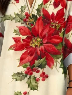Women's Blouse Tunic V Neck Long Sleeve Boho Casual Floral Graphic Vintage Tropical Regular Tops Daily Wear Print Yellow Red Blue Purple Green Winter