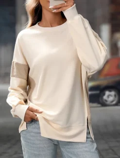 Women's Blouse Vintage Tropical Daily Long Sleeve Regular Tops Work Daily Holiday Patchwork Zipper Gray blue Black Pink Apricot Spring Fall Winter