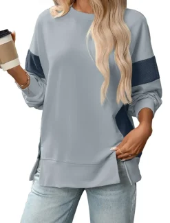Women's Blouse Vintage Tropical Daily Long Sleeve Regular Tops Work Daily Holiday Patchwork Zipper Gray blue Black Pink Apricot Spring Fall Winter