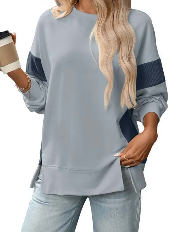 Women's Blouse Vintage Tropical Daily Long Sleeve Regular Tops Work Daily Holiday Patchwork Zipper Gray blue Black Pink Apricot Spring Fall Winter