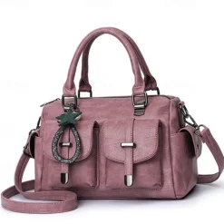 Women's Blue Faux Leather Handbag – Stylish Large Capacity Shoulder Bag with Pockets for Work & Travel