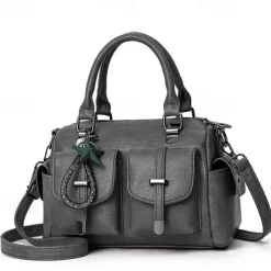 Women's Blue Faux Leather Handbag – Stylish Large Capacity Shoulder Bag with Pockets for Work & Travel