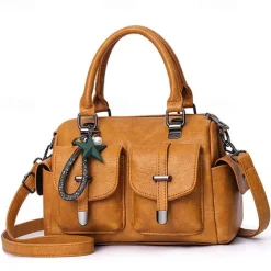 Women's Blue Faux Leather Handbag – Stylish Large Capacity Shoulder Bag with Pockets for Work & Travel