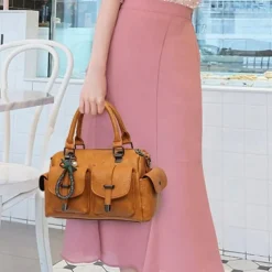 Women's Blue Faux Leather Handbag – Stylish Large Capacity Shoulder Bag with Pockets for Work & Travel