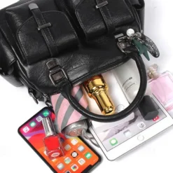 Women's Blue Faux Leather Handbag – Stylish Large Capacity Shoulder Bag with Pockets for Work & Travel