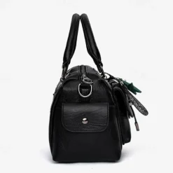 Women's Blue Faux Leather Handbag – Stylish Large Capacity Shoulder Bag with Pockets for Work & Travel