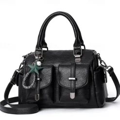 Women's Blue Faux Leather Handbag – Stylish Large Capacity Shoulder Bag with Pockets for Work & Travel