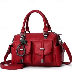 Women's Blue Faux Leather Handbag – Stylish Large Capacity Shoulder Bag with Pockets for Work & Travel