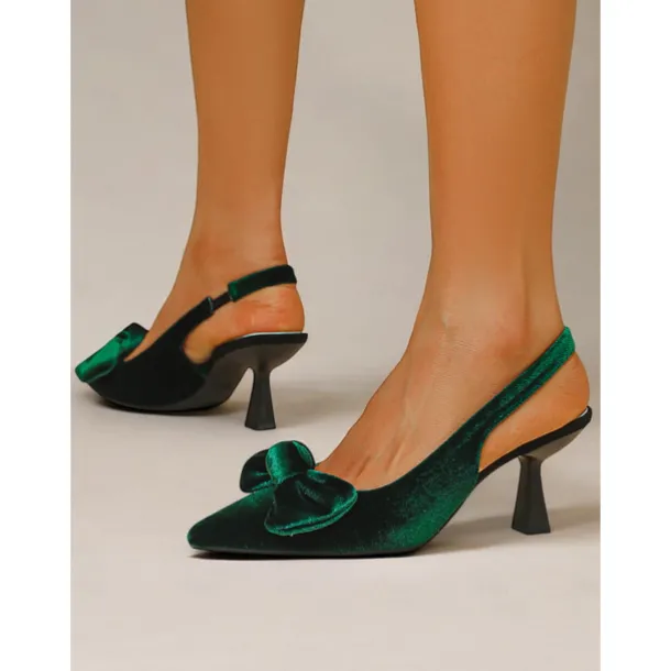 Women's Blue Velvet Pointed Toe Slingback Heels with Bow – Elegant High Heels for Formal Events and Parties