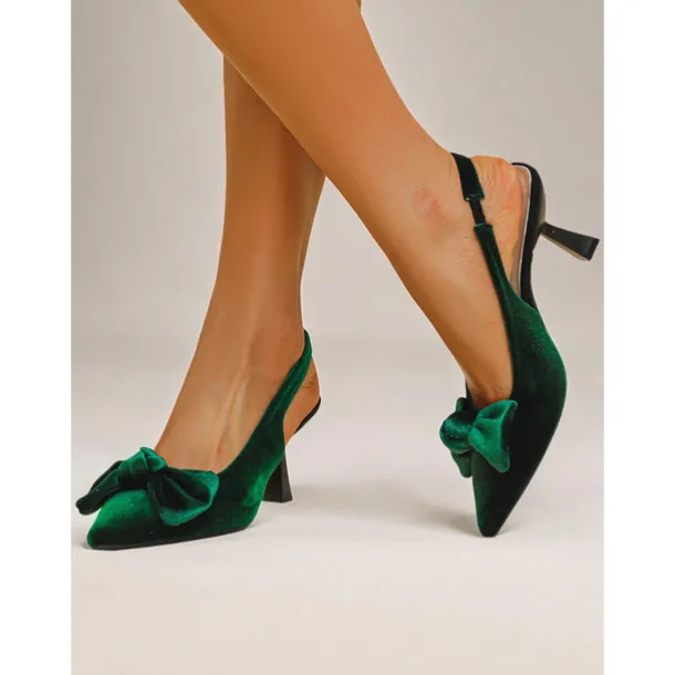 Women's Blue Velvet Pointed Toe Slingback Heels with Bow – Elegant High Heels for Formal Events and Parties