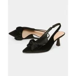 Women's Blue Velvet Pointed Toe Slingback Heels with Bow – Elegant High Heels for Formal Events and Parties
