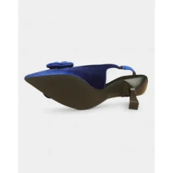 Women's Blue Velvet Pointed Toe Slingback Heels with Bow – Elegant High Heels for Formal Events and Parties