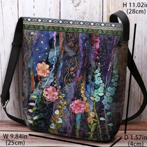 Women's Bohemian Floral Embroidered Crossbody Bag, Artistic Handmade Shoulder Bag with Colorful Flower Design, Perfect for Casual and Festival Wear
