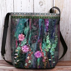 Women's Bohemian Floral Embroidered Crossbody Bag, Artistic Handmade Shoulder Bag with Colorful Flower Design, Perfect for Casual and Festival Wear