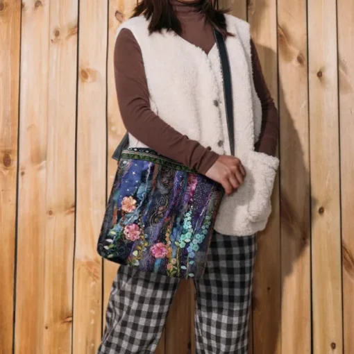 Women's Bohemian Floral Embroidered Crossbody Bag, Artistic Handmade Shoulder Bag with Colorful Flower Design, Perfect for Casual and Festival Wear