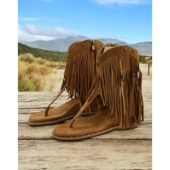 Women's Boho - Style Brown Fringe Ankle Sandals – Trendy and Flowy Footwear for Music Festivals, Beach Walks and Casual Outdoor Gatherings