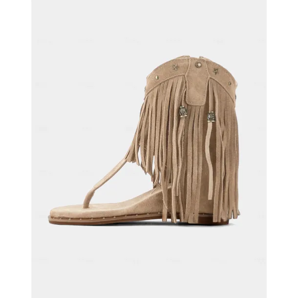 Women's Boho - Style Brown Fringe Ankle Sandals – Trendy and Flowy Footwear for Music Festivals, Beach Walks and Casual Outdoor Gatherings