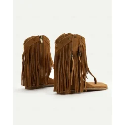 Women's Boho - Style Brown Fringe Ankle Sandals – Trendy and Flowy Footwear for Music Festivals, Beach Walks and Casual Outdoor Gatherings