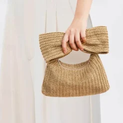 Women's Boho Chic Straw Clutch with Large Bow Detail - Perfect Summer Accessory