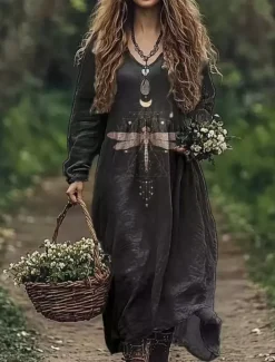 Women's Boho Dress Floral V Neck Maxi Dress Vintage Dress Print Dress Fashion Modern Summer Spring