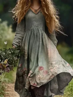 Women's Boho Dress Floral V Neck Maxi Dress Vintage Dress Print Dress Fashion Modern Summer Spring