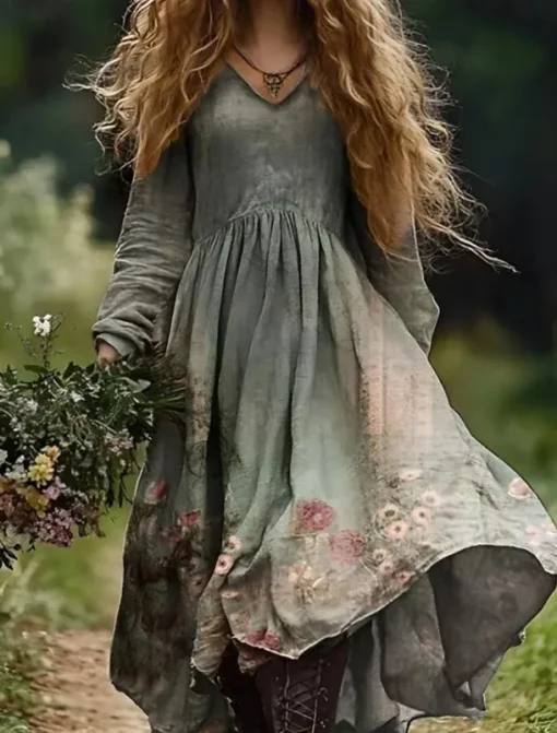 Women's Boho Dress Floral V Neck Maxi Dress Vintage Dress Print Dress Fashion Modern Summer Spring