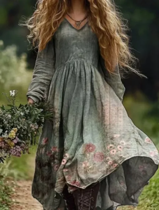 Women's Boho Dress Floral V Neck Maxi Dress Vintage Dress Print Dress Fashion Modern Summer Spring
