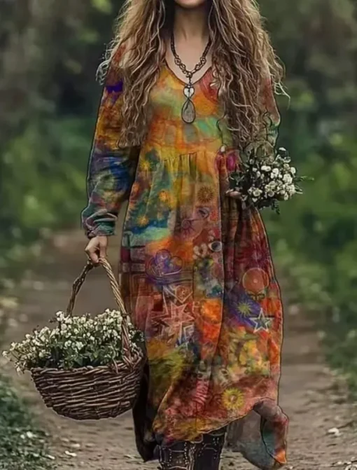 Women's Boho Dress Floral V Neck Maxi Dress Vintage Dress Print Dress Fashion Modern Summer Spring