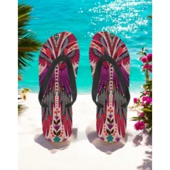 Women's Boho Ethnic Flip-Flops - Vintage Tribal Pattern Beach Sandals, Comfortable Summer Slippers for Travel & Festivals
