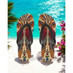 Women's Boho Ethnic Flip-Flops - Vintage Tribal Pattern Beach Sandals, Comfortable Summer Slippers for Travel & Festivals