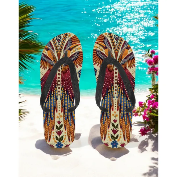 Women's Boho Ethnic Flip-Flops - Vintage Tribal Pattern Beach Sandals, Comfortable Summer Slippers for Travel & Festivals