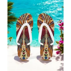 Women's Boho Ethnic Flip-Flops - Vintage Tribal Pattern Beach Sandals, Comfortable Summer Slippers for Travel & Festivals