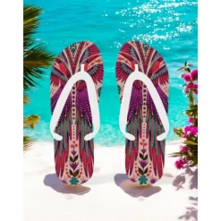 Women's Boho Ethnic Flip-Flops - Vintage Tribal Pattern Beach Sandals, Comfortable Summer Slippers for Travel & Festivals