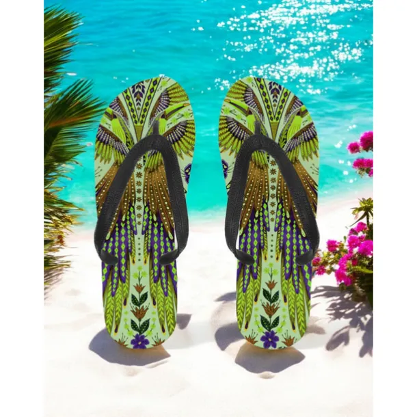 Women's Boho Ethnic Flip-Flops - Vintage Tribal Pattern Beach Sandals, Comfortable Summer Slippers for Travel & Festivals