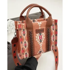 Women's Boho Ethnic Print Tote Bag – Vintage-Inspired Canvas Handbag with Leather Accents, Ideal for Casual Outings and Everyday Use