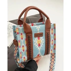Women's Boho Ethnic Print Tote Bag – Vintage-Inspired Canvas Handbag with Leather Accents, Ideal for Casual Outings and Everyday Use